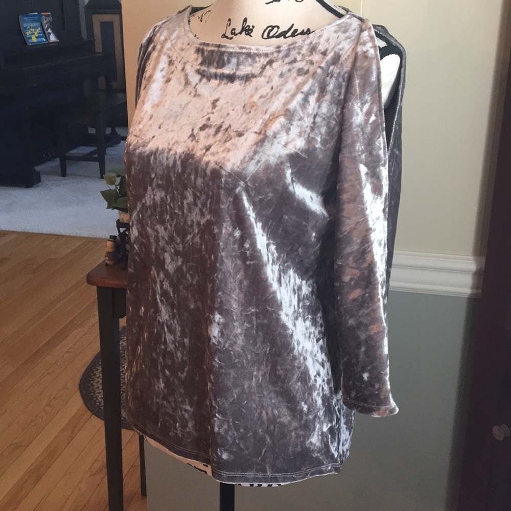 NWT! Silver crushed velvet cold shoulder top